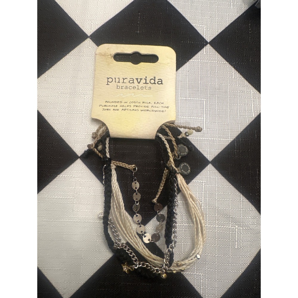 Pura Vida Monthly Club Bracelet Stack Black Cream Silver Star Charms New